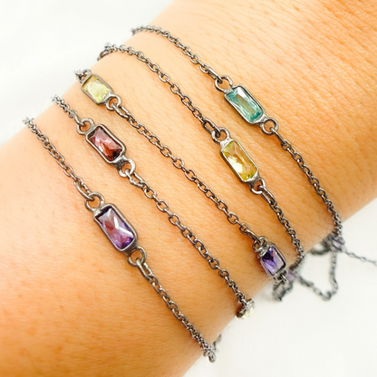 Multi Color Cubic Zirconia Rectangular Shape Connected Chain