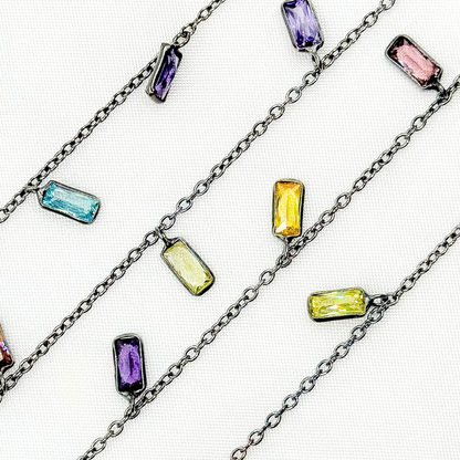 Multi Color Cubic Zirconia Rectangle Shape Dangle Chain