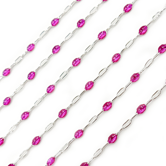 Sterling Silver Wine Color Enamel Cable Chain