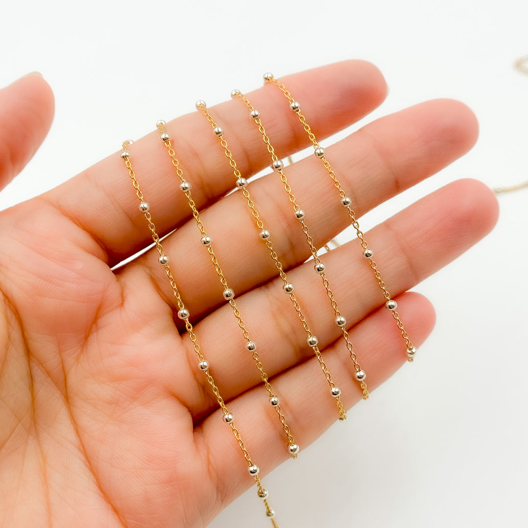 V288TT. Gold Filled with Sterling Silver Beads Satellite Chain