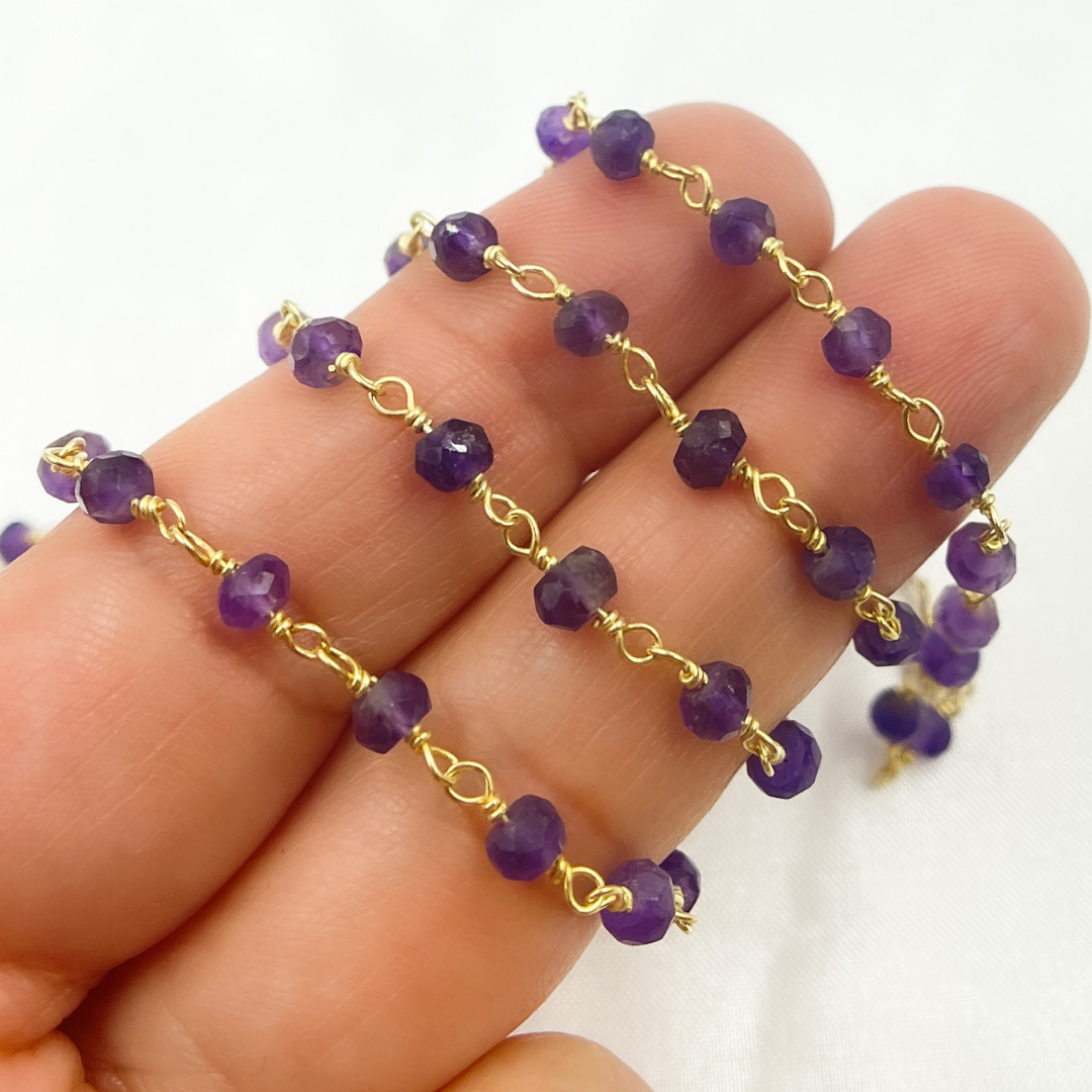 Amethyst Gold Plated 925 Sterling Silver Wire Chain