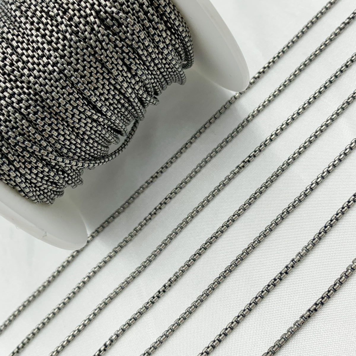 Oxidized Sterling Silver Round Box Chain