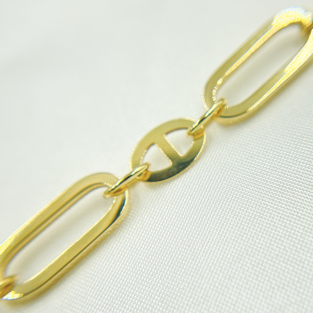 501069MGG. 14k Solid Yellow Hollow Gold Flat Oval Link & Flat Marina Link Chain