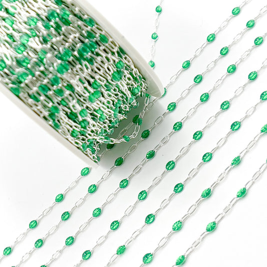 Sterling Silver Green Color Enamel Chain