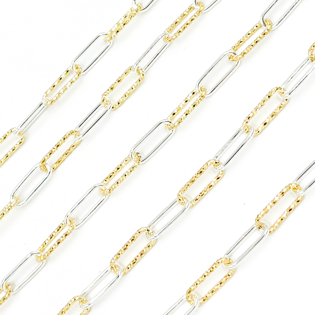 Sterling Silver Smooth and Gold Plated Diamond Cut Paperclip