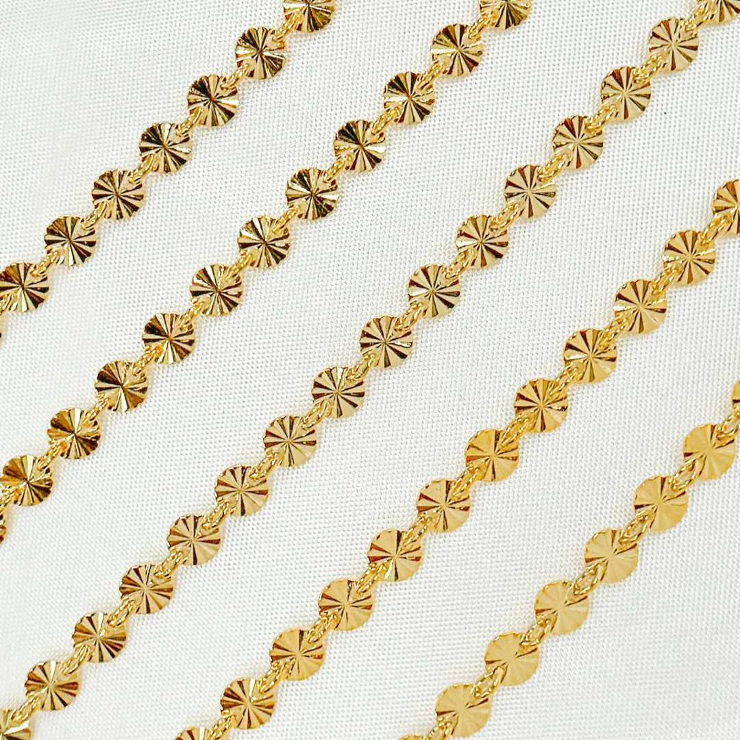 V160GP. Gold Plated 925 Sterling Silver Textured Circle Link Chain