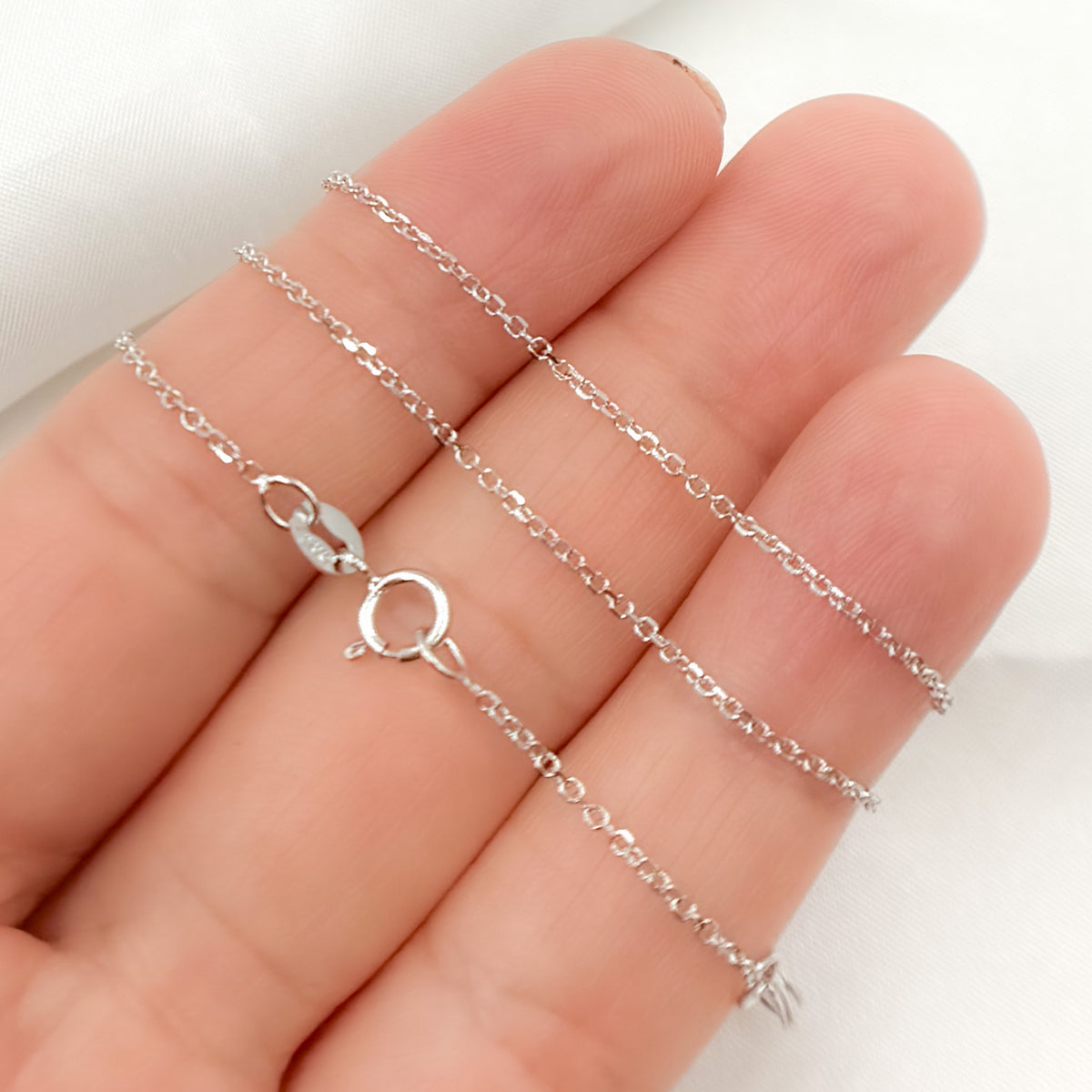 14K Solid White Gold Cable Chain