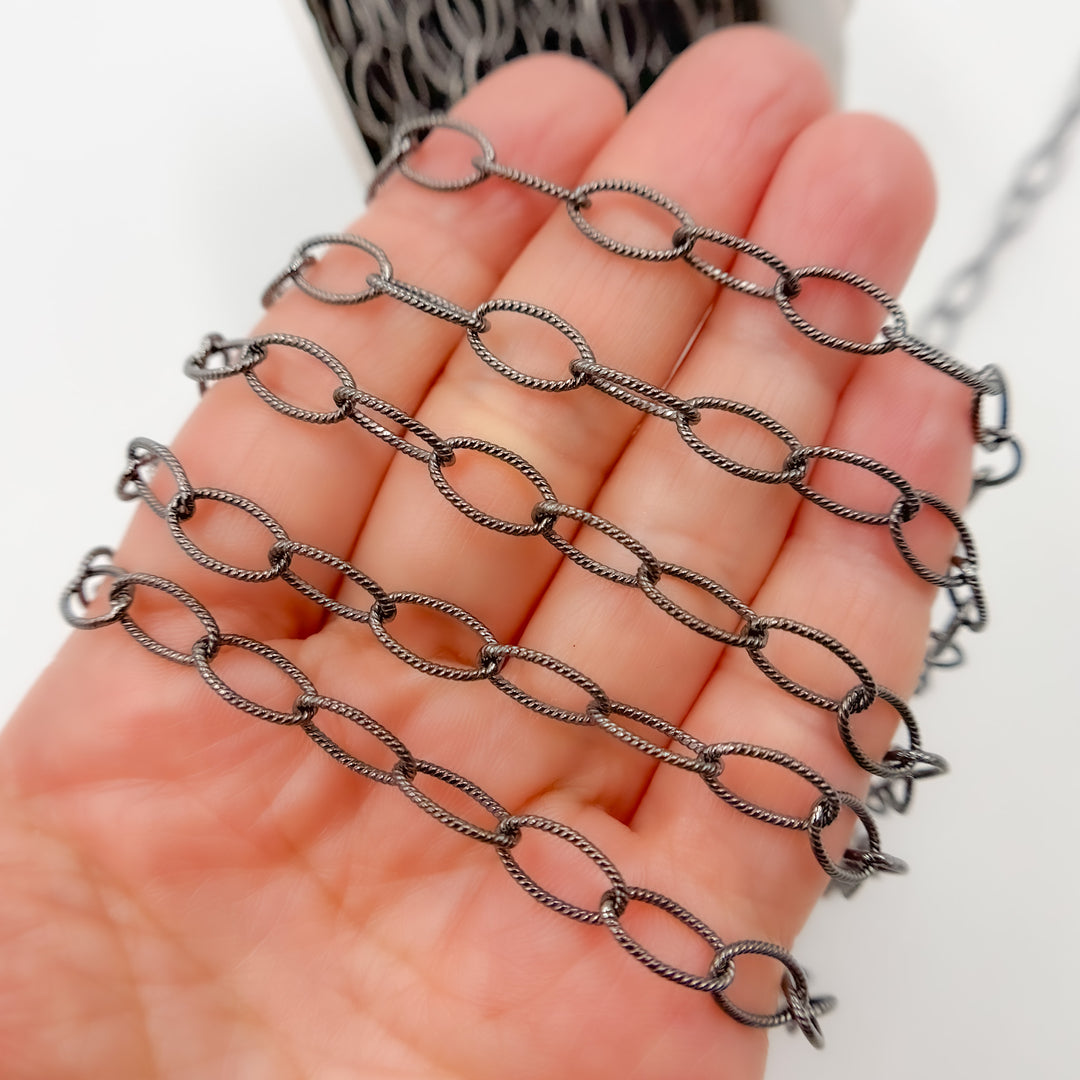 Black Rhodium Sterling Silver Twisted Oval Link Chain