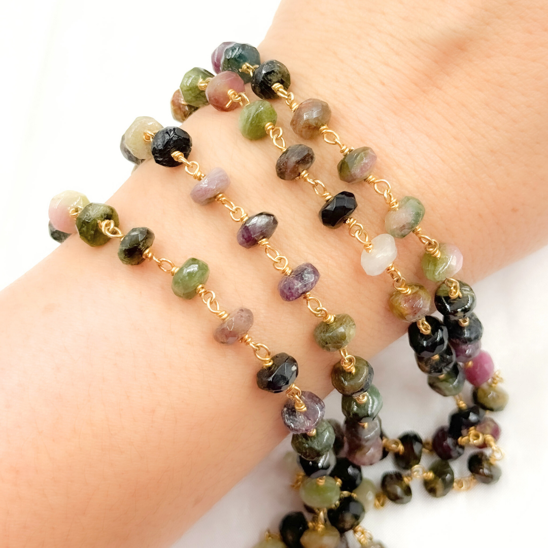 Multi Tourmaline Gold Plated Wire Chain