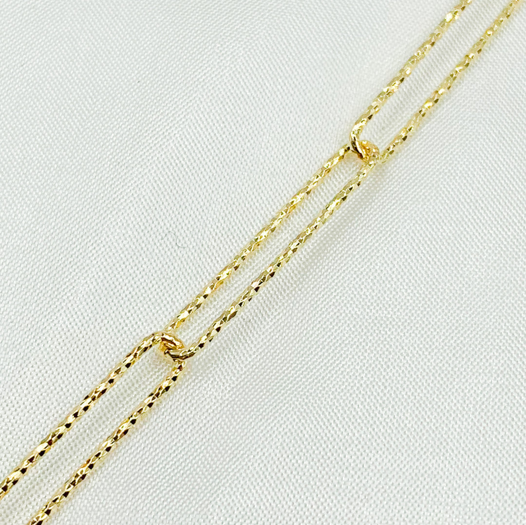 Gold Plated 925 Sterling Silver Diamond Cut Paperclip Link Chain. V2GP