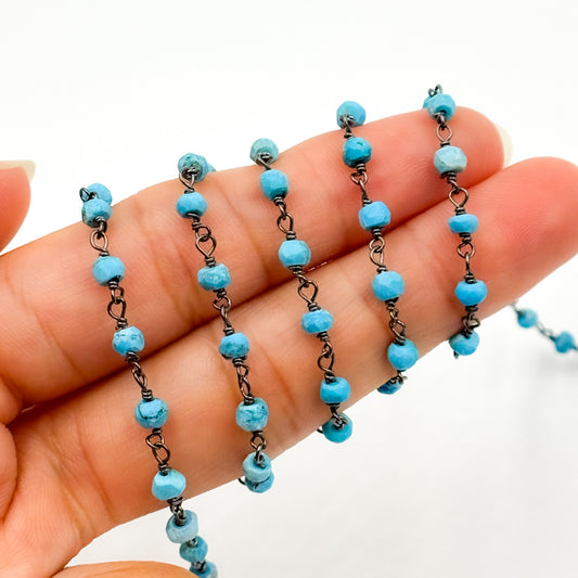 Turquoise Black Rhodium 925 Sterling Silver Wire Chain