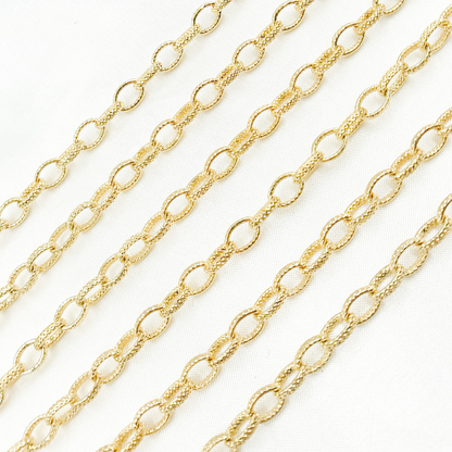 Gold Plated Sterling Silver Gold Plated Textured Oval Link Chain