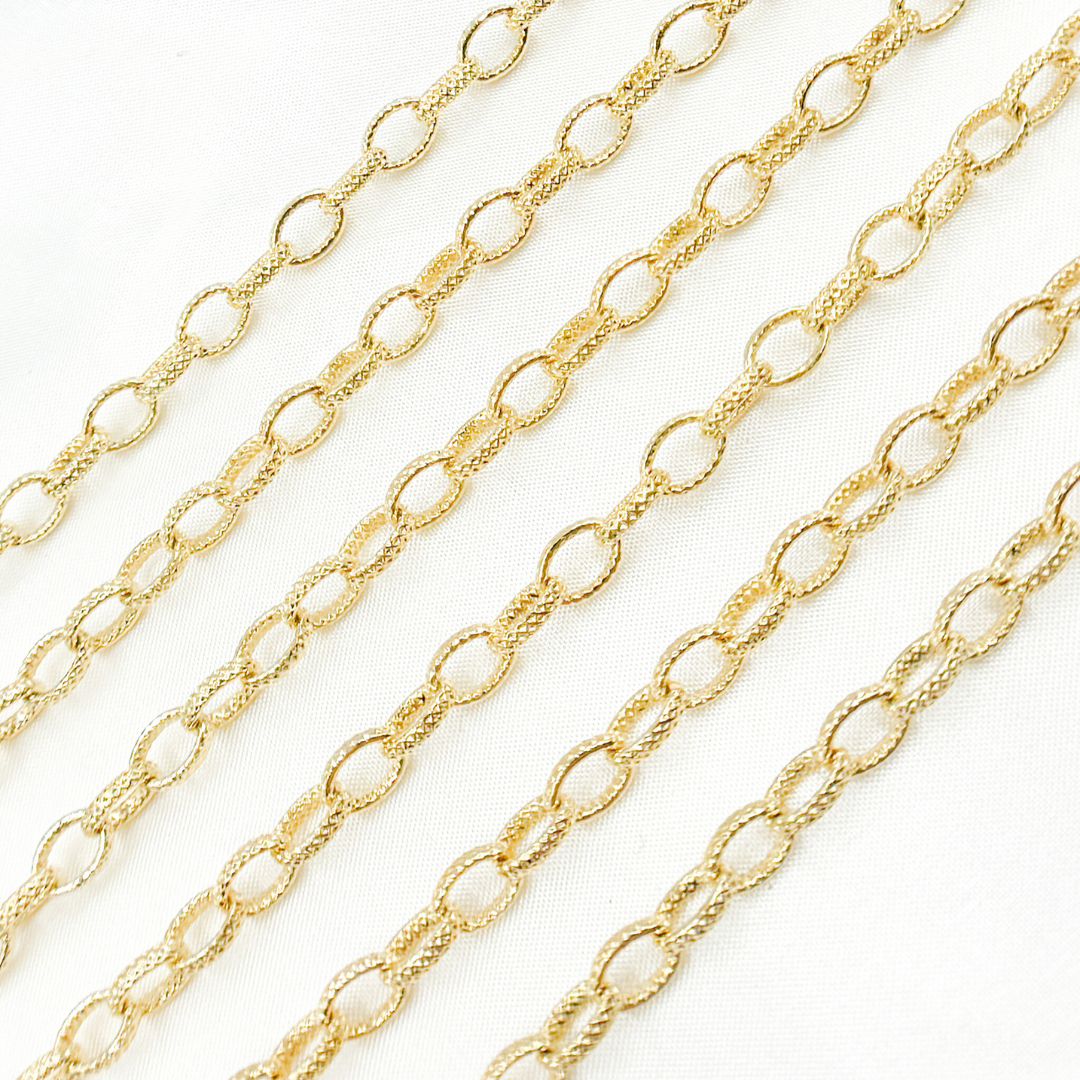 V25GP. Gold Plated Sterling Silver Gold Plated Textured Oval Link Chain