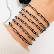 Sterling Silver Black Rhodium Diamond Cut Paperclip Chain