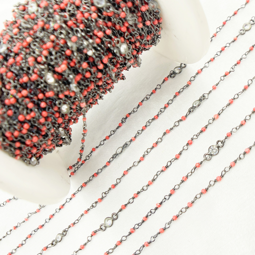 Coral with CZ Oxidized Wire Chain