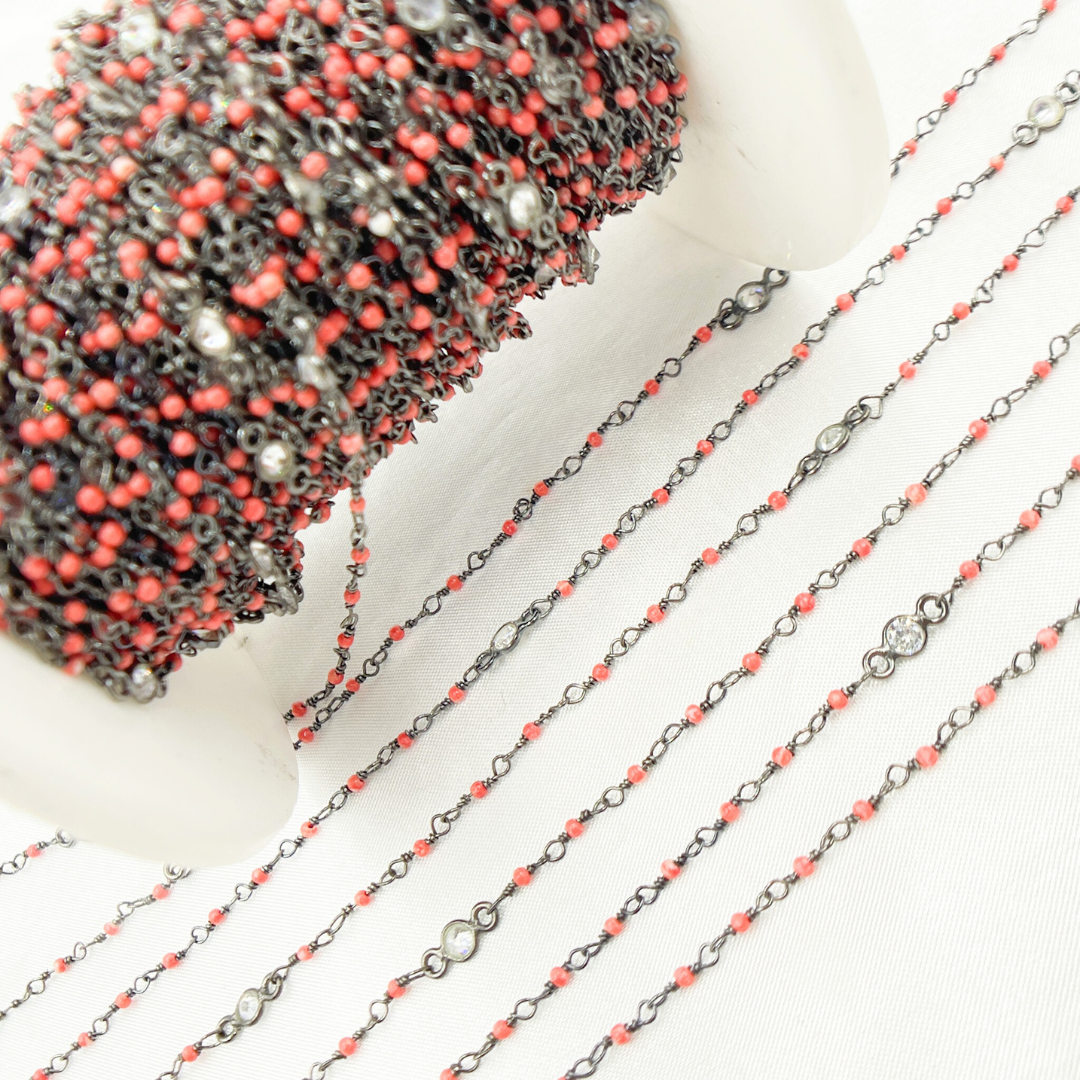 Coral with CZ Oxidized Wire Chain. COR14