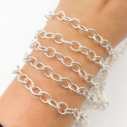 Sterling Silver Twisted Marquise Oval Link Chain