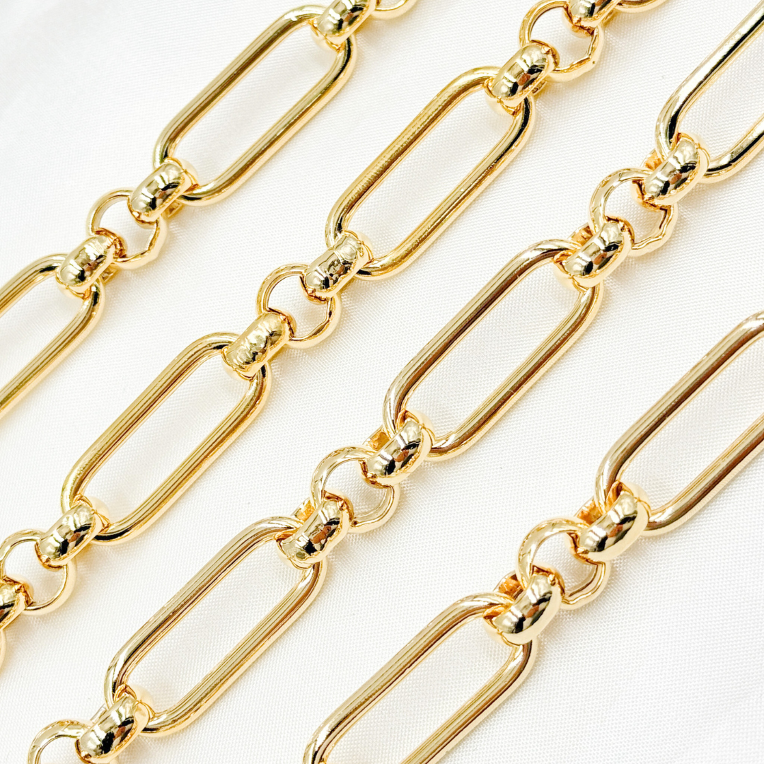 604GP. Gold Plated 925 Sterling Silver Long and Short Link Chain