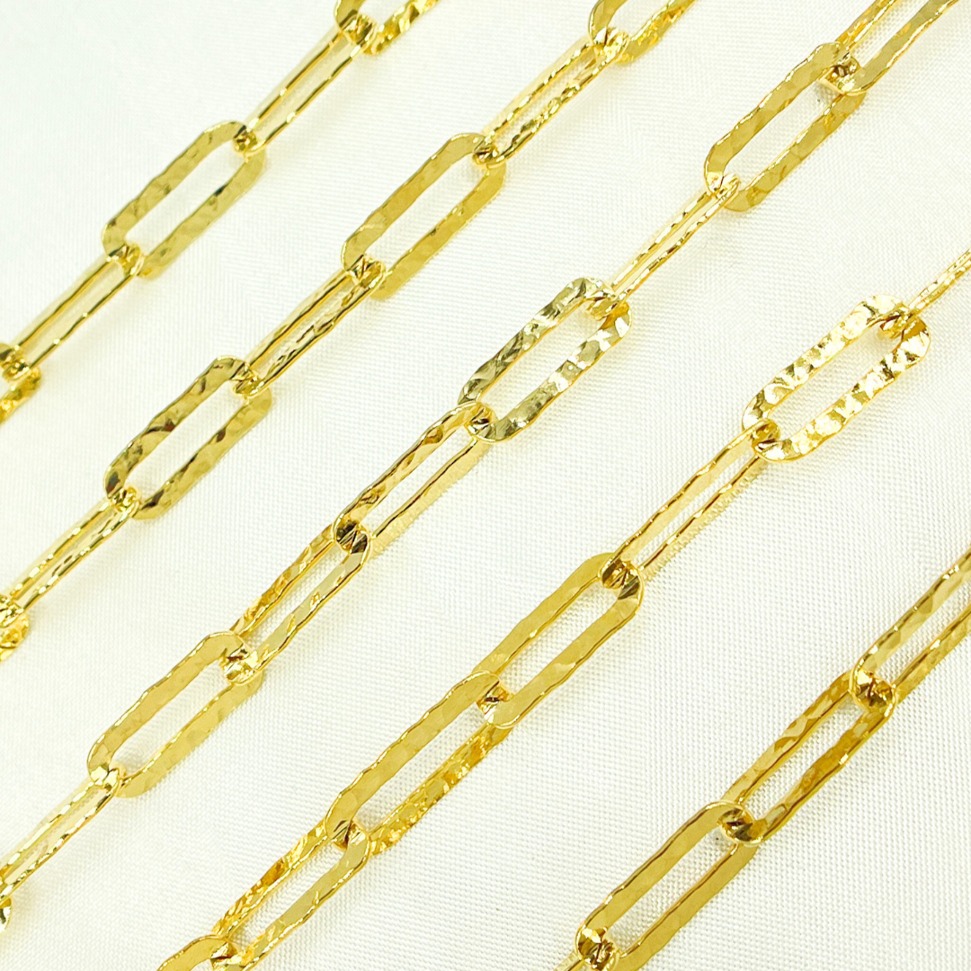 Y58HGP I Gold Plated 925 Sterling Silver Flat Hammered Paperclip Chain.