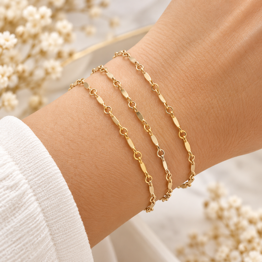40/36BD-14K. Solid Yellow Gold Dapped Bar Chain