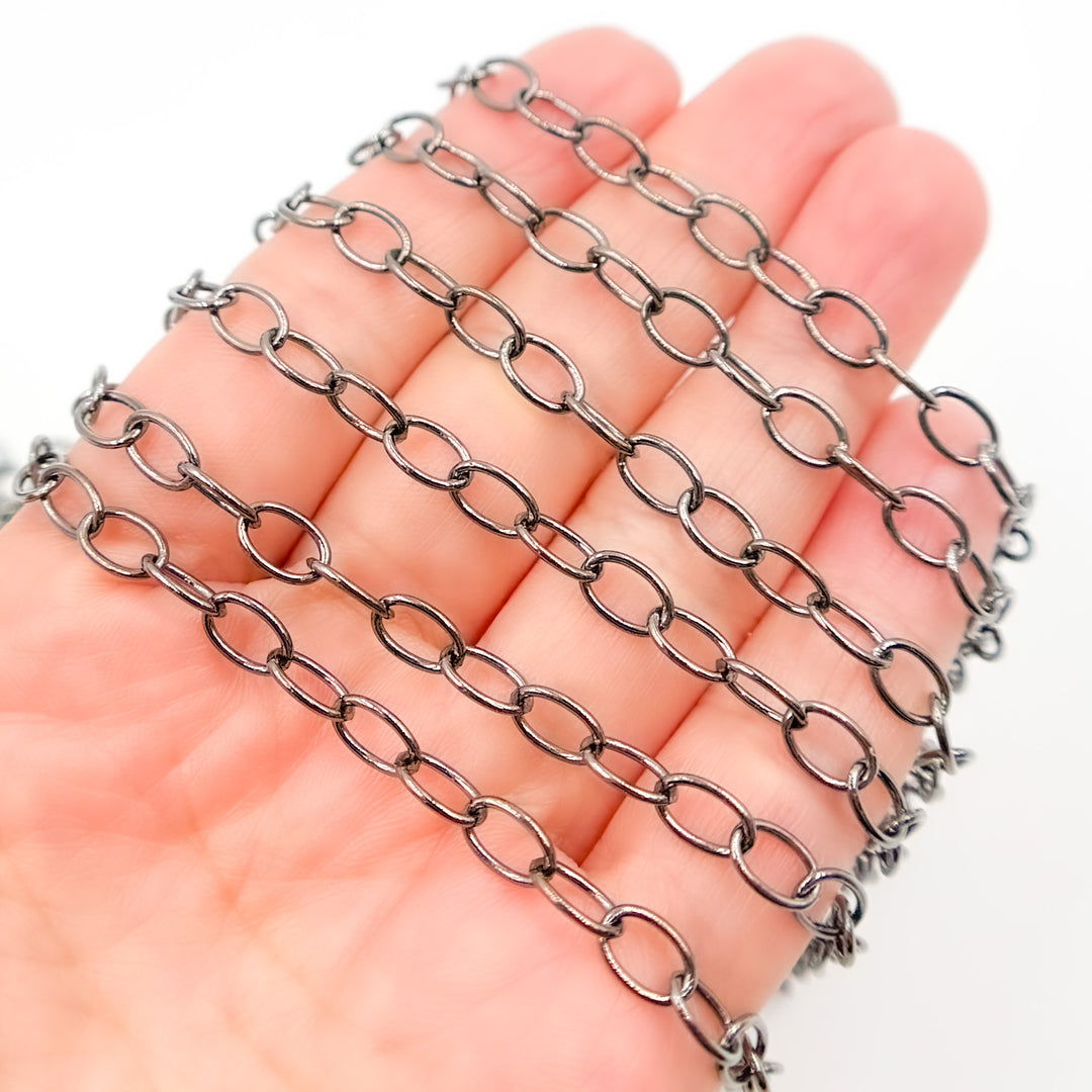 V193BR. Black Rhodium Sterling Silver Smooth Oval Link Chain