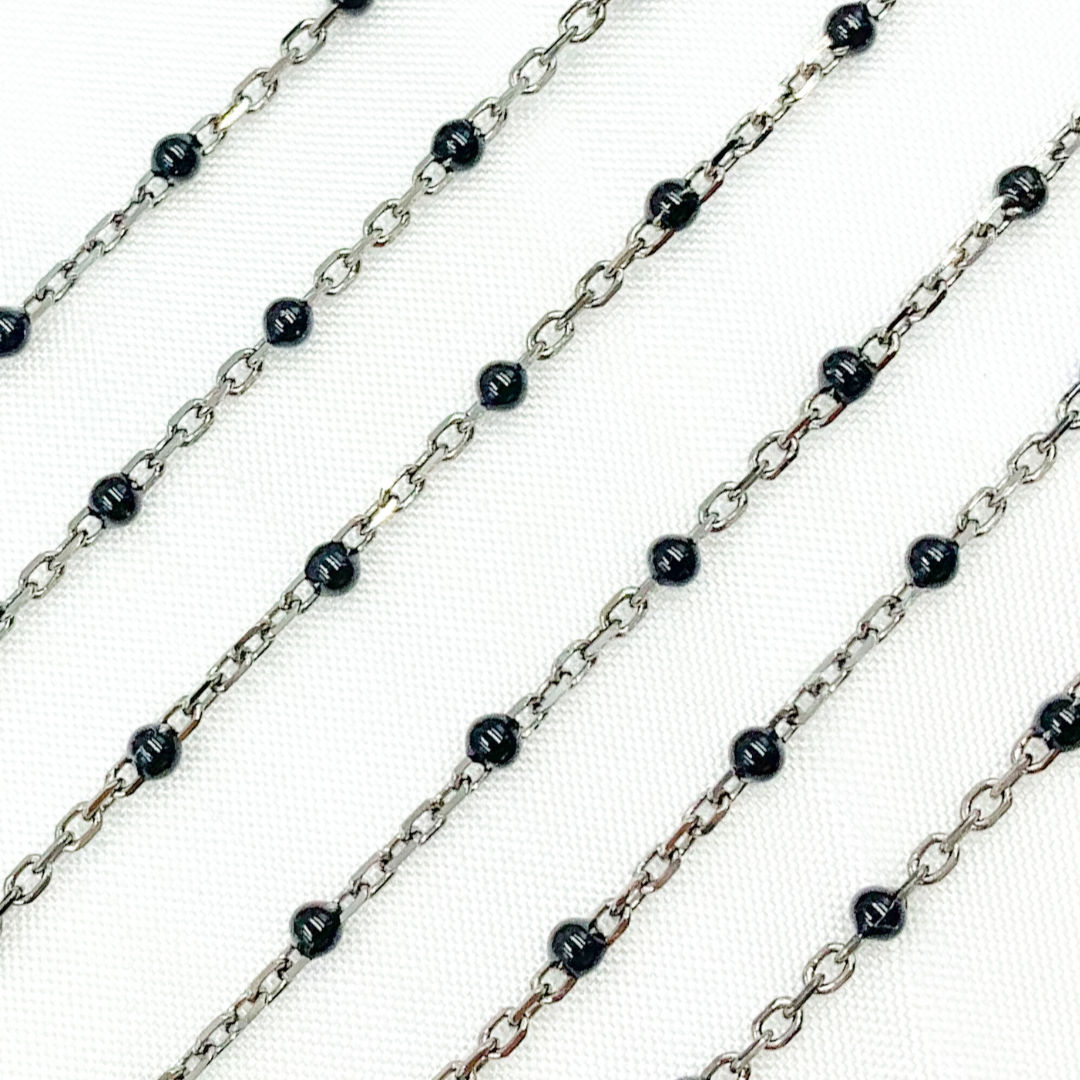 Sterling Silver Black Color Enamel Chain