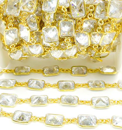 CZ32. Cubic Zirconia Rectangular Shape Bezel Chain