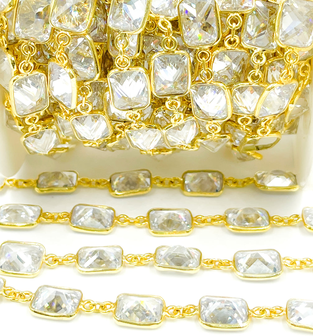 CZ32. Cubic Zirconia Rectangular Shape Bezel Chain