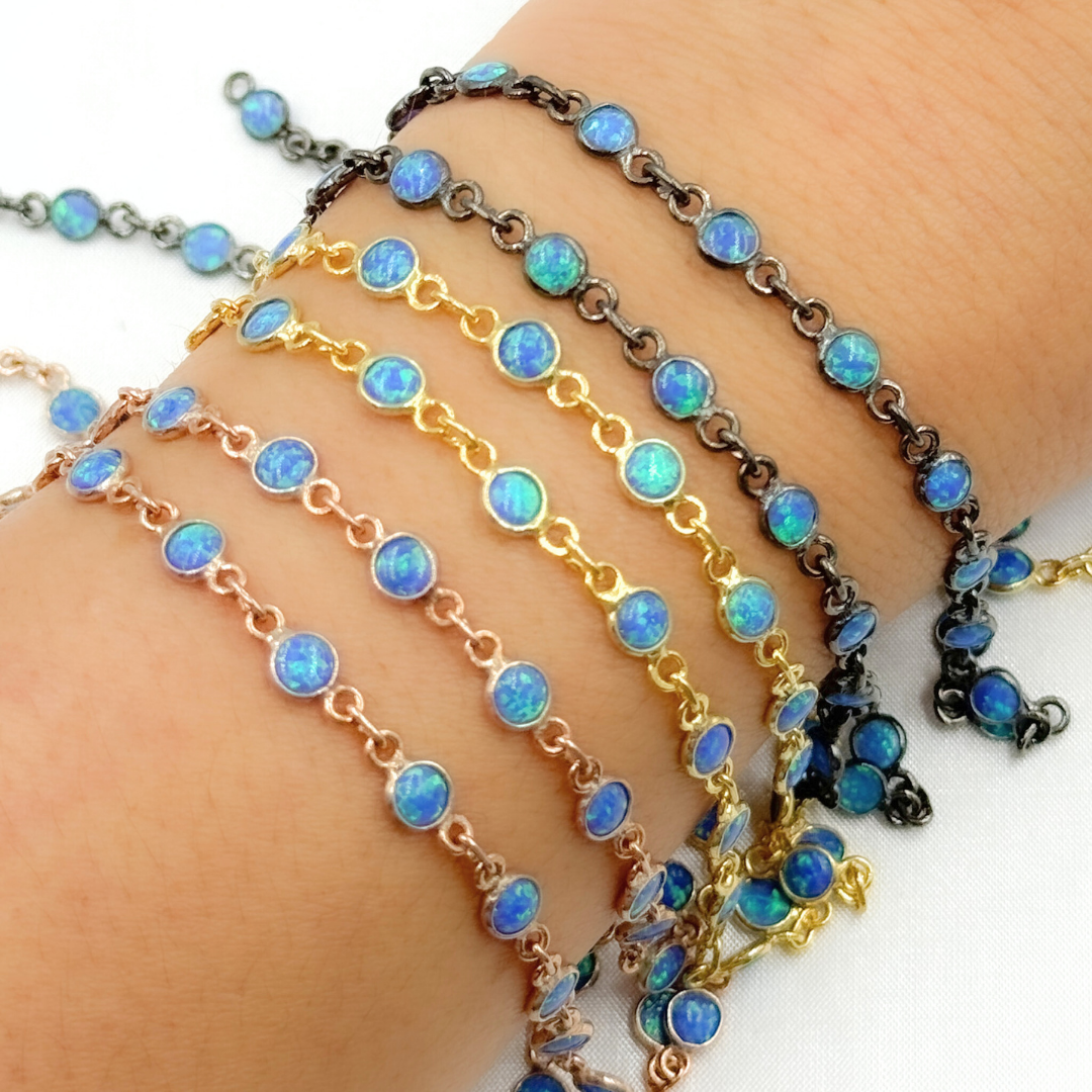 Created Blue Opal Round Shape Connected Chain.