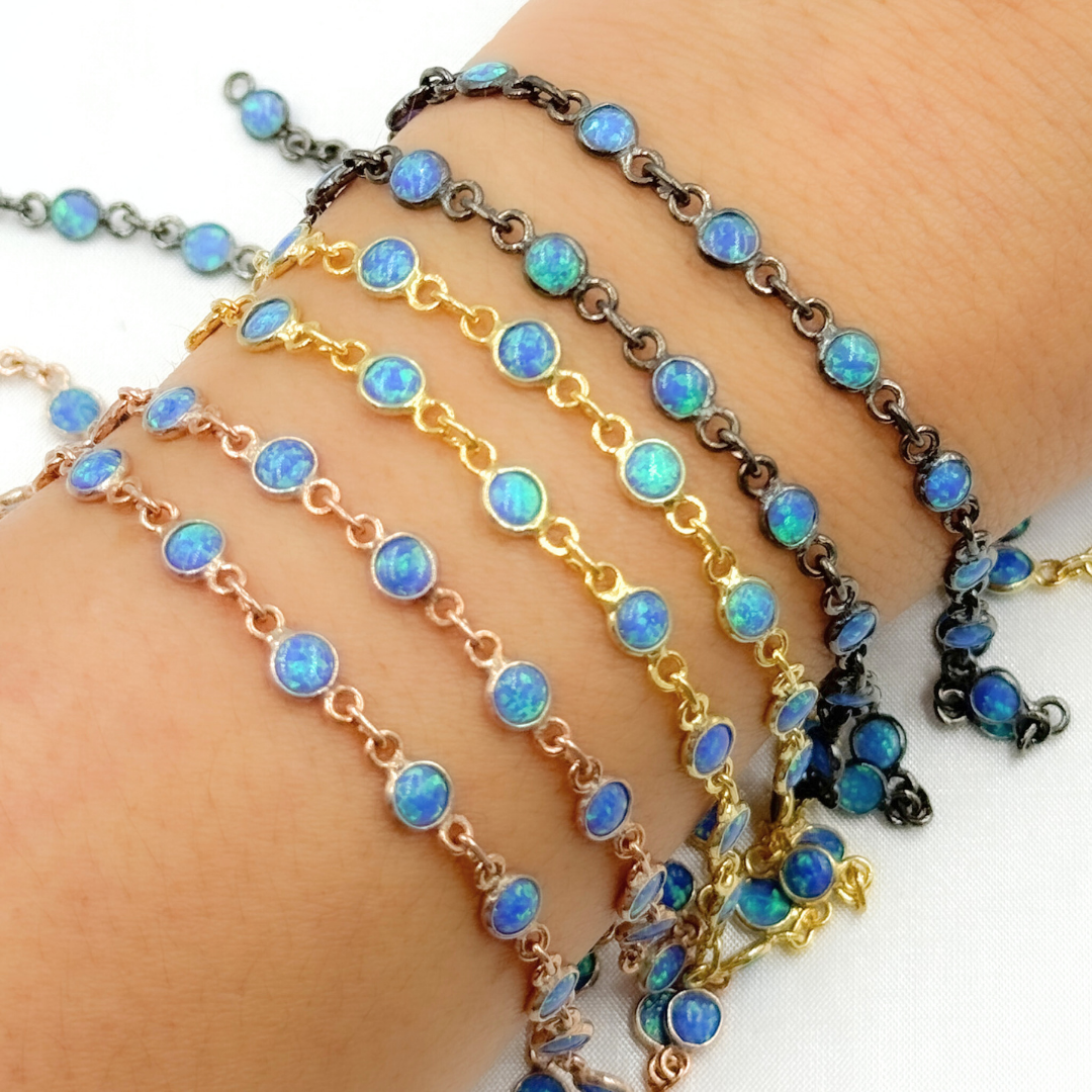 Created Blue Opal Round Shape Connected Chain. CBO8