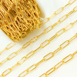 Load image into Gallery viewer, Gold Plated 925 Sterling Silver Smooth &amp; Dimond Cut Link Paperclip Chain. V41GP
