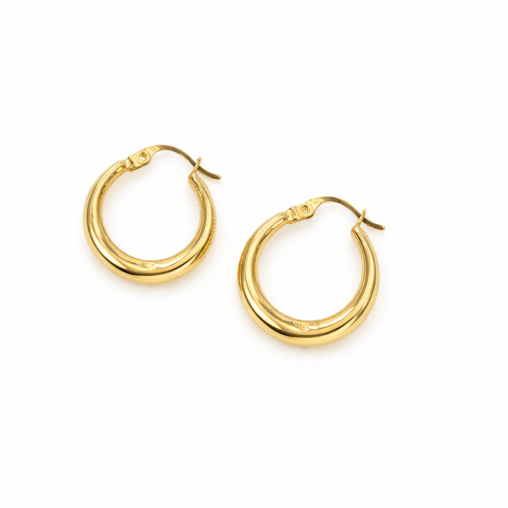 GER143. 14K Gold Chunky Textured Hollow Hoop