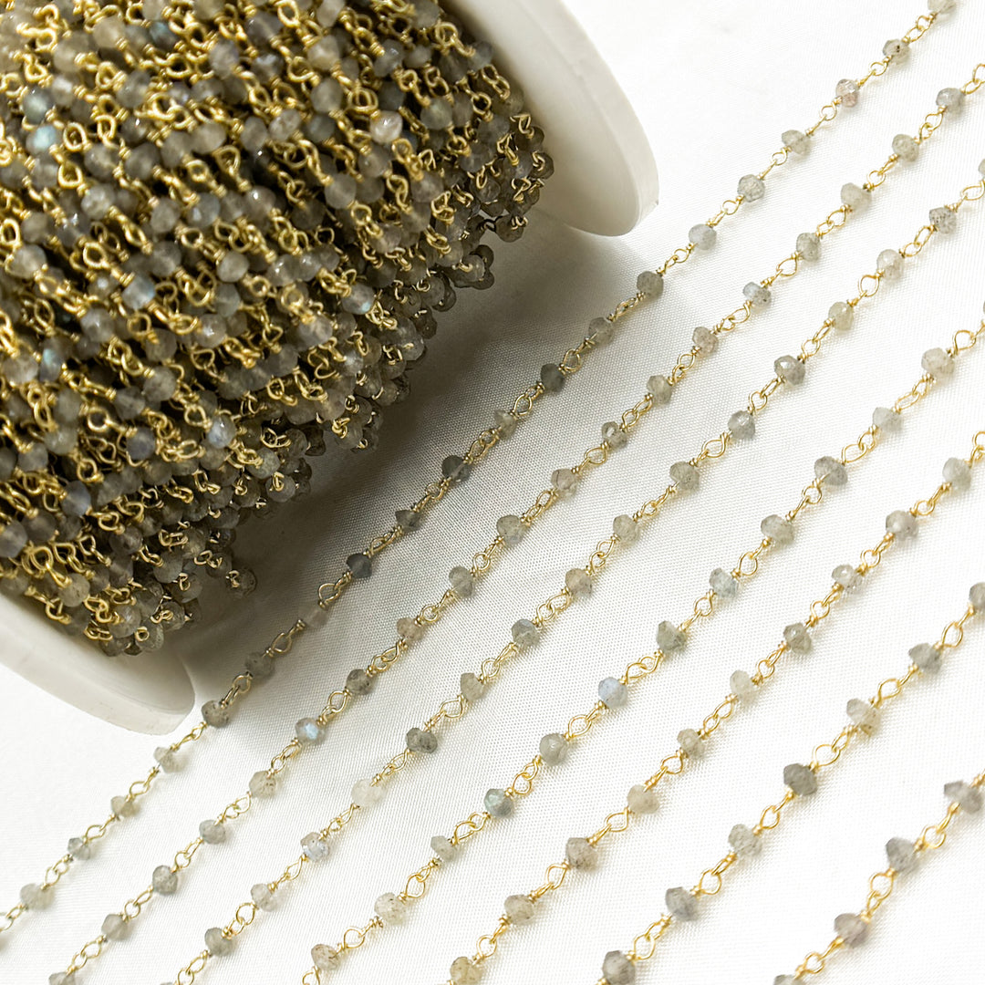 Labradorite Faceted Gold Plated 925 Sterling Silver Wire Chain. LAB101