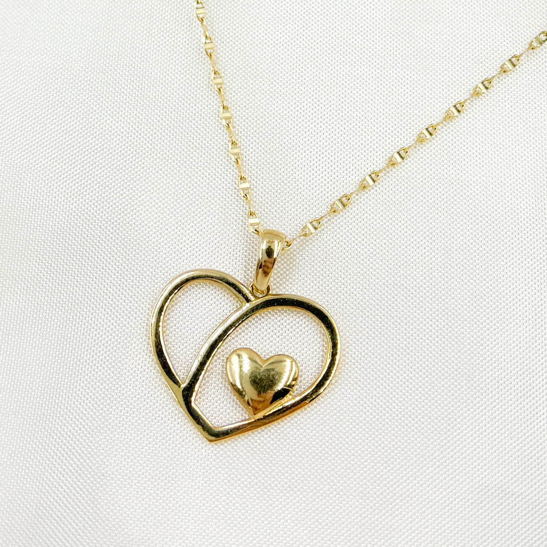 GDP670. 14K Solid Gold Round Heart Charm with Small Heart in the Center