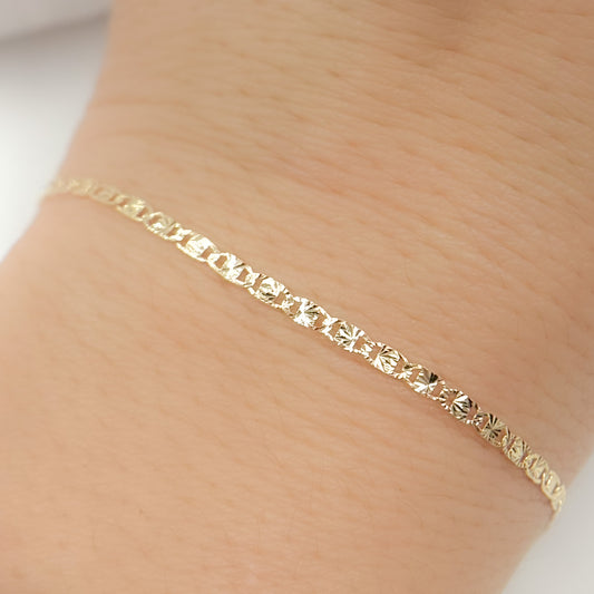 14k Solid Yellow Gold Diamond Cut Marina Link Bracelet