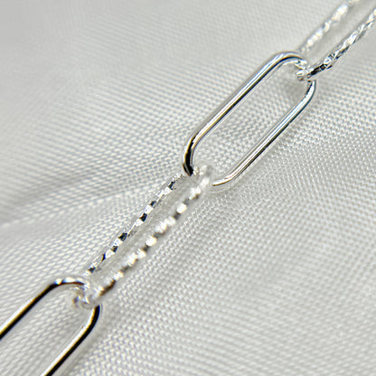 Sterling Silver Smooth & Diamond Cut Paperclip Chain