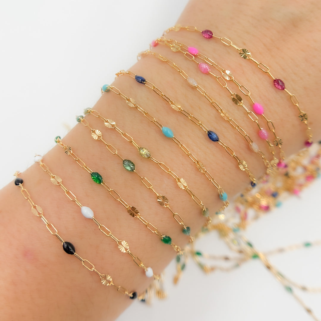 V295ENGF. 14K Gold Filled Enamel Chain with Paperclip & Diamond-Cut Marina Links