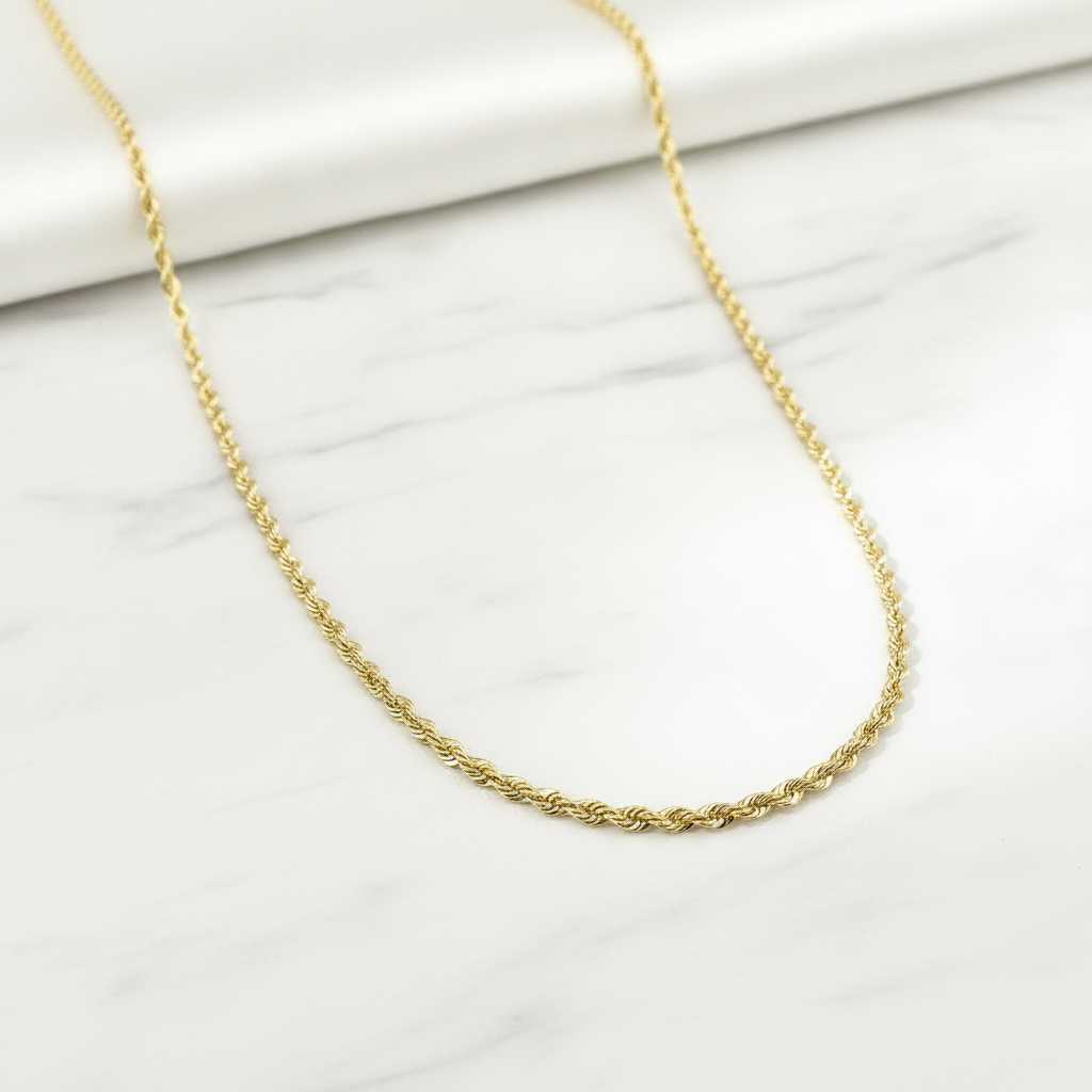 040CRDLG. 14K Solid Yellow Gold Rope Chain
