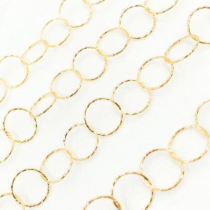 Gold Plated 925 Sterling Silver Hammered Round Link Chain.