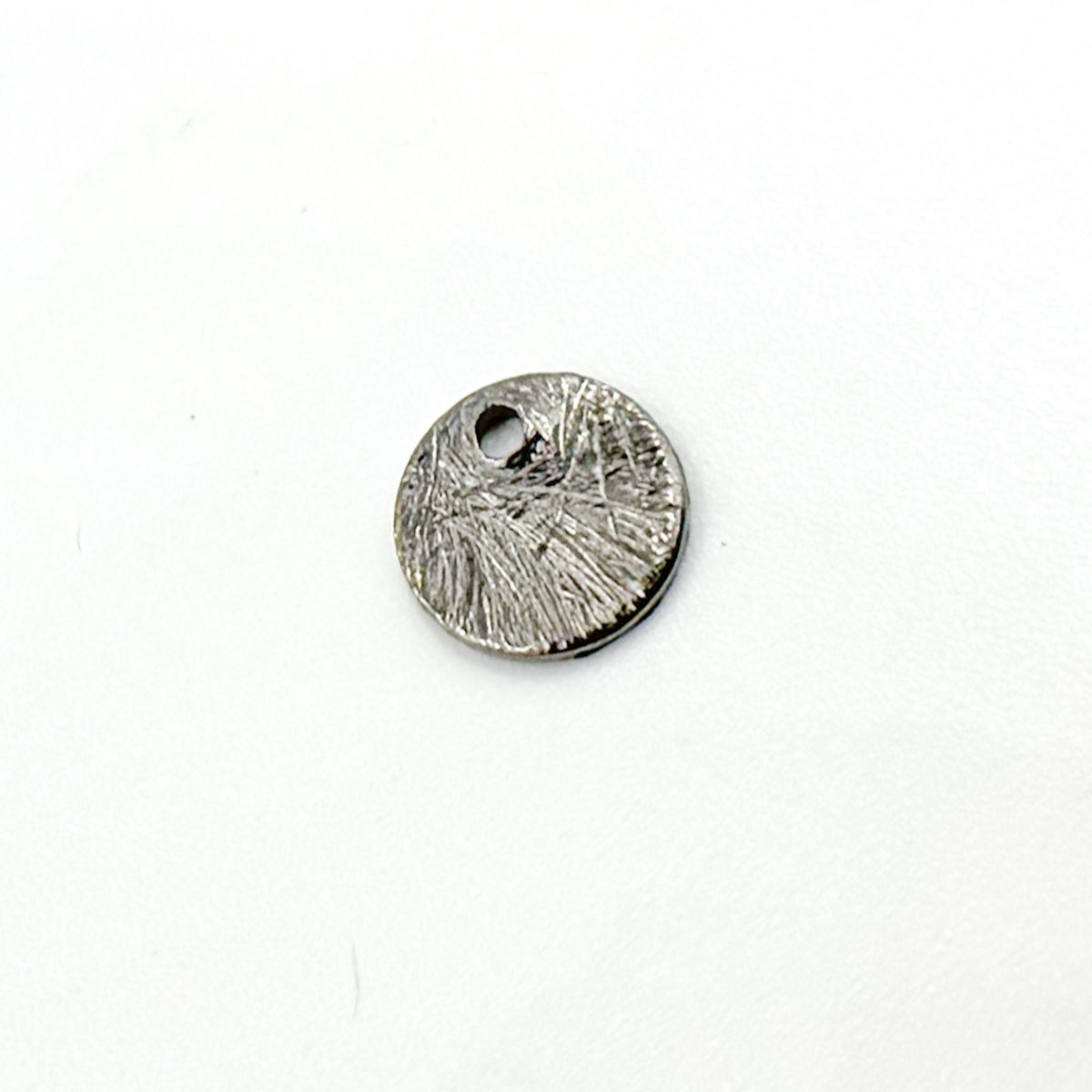 6MM Black Rhodium Sterling Silver Brushed Round Flat Disc Charm with a Single Hole