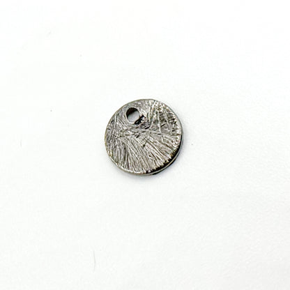 6MM Black Rhodium Sterling Silver Brushed Round Flat Disc Charm with a Single Hole