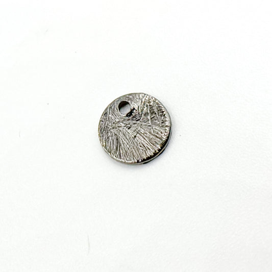 6MM Black Rhodium Sterling Silver Brushed Round Flat Disc Charm with a Single Hole