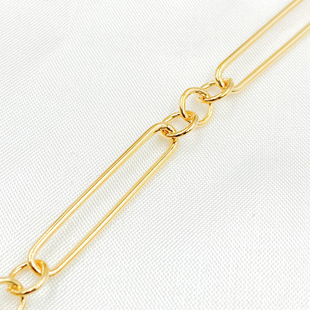 Gold Plated Sterling Silver 3 Round Links & 1 Long Smooth Oval Chain