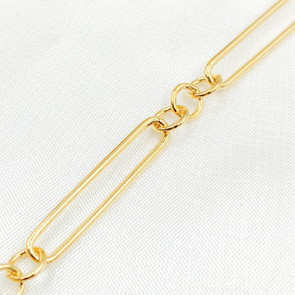 Gold Plated Sterling Silver 3 Round Links & 1 Long Smooth Oval Chain