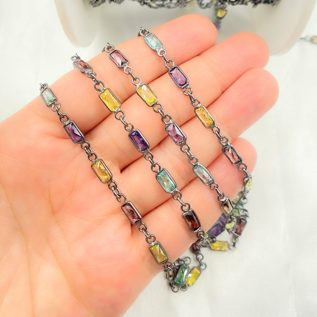 Multi Color Cubic Zirconia Rectangular Shape Connected Chain. CZ45