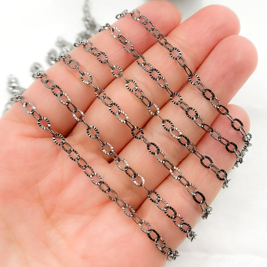  Black Rhodium Sterling Silver Diamond Cut Cable Chain