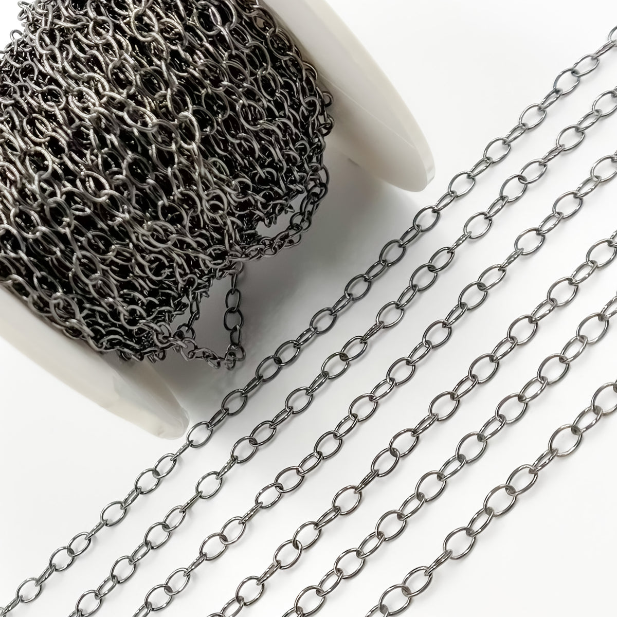 Black Rhodium Sterling Silver Smooth Oval Link Chain