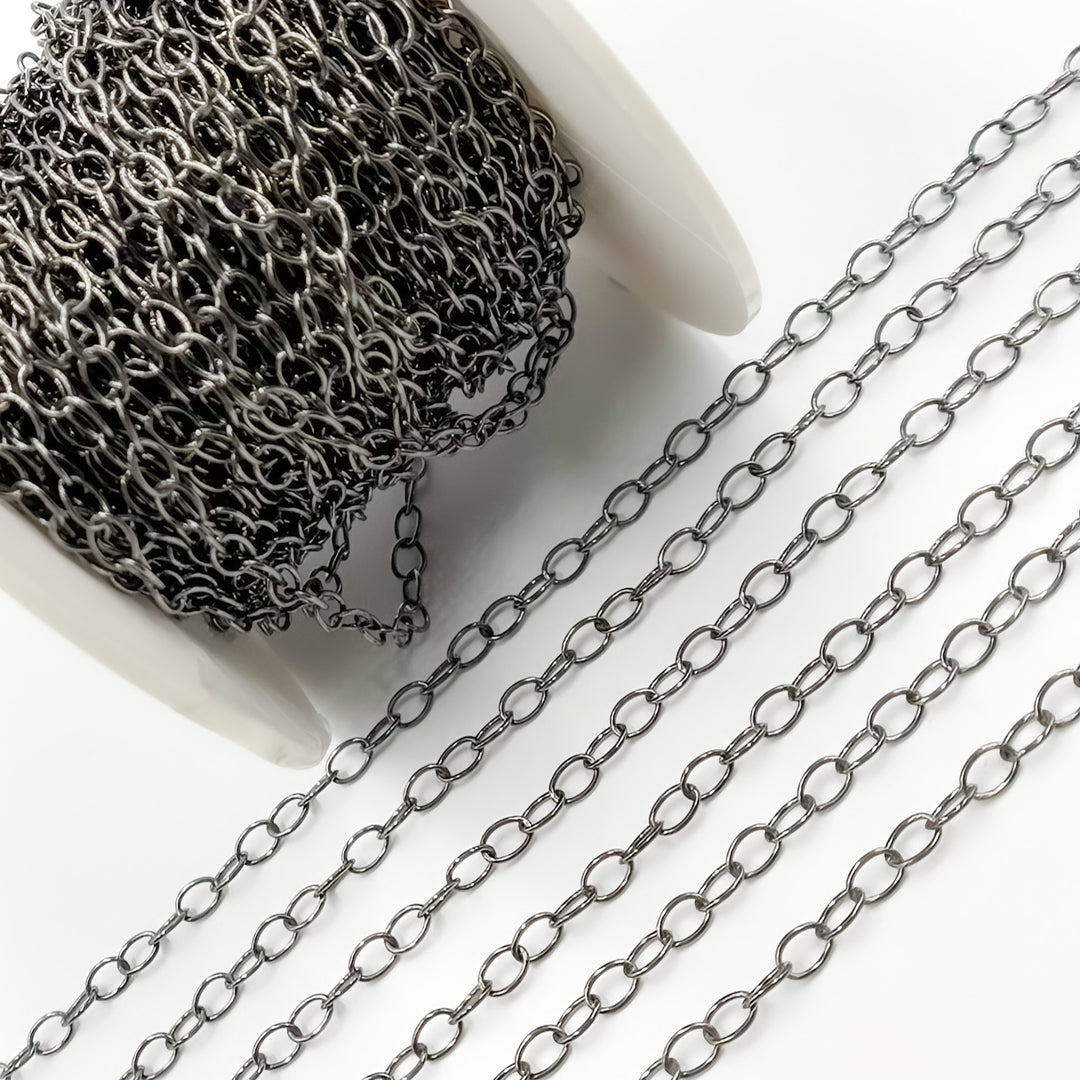 Black Rhodium Sterling Silver Smooth Oval Link Chain