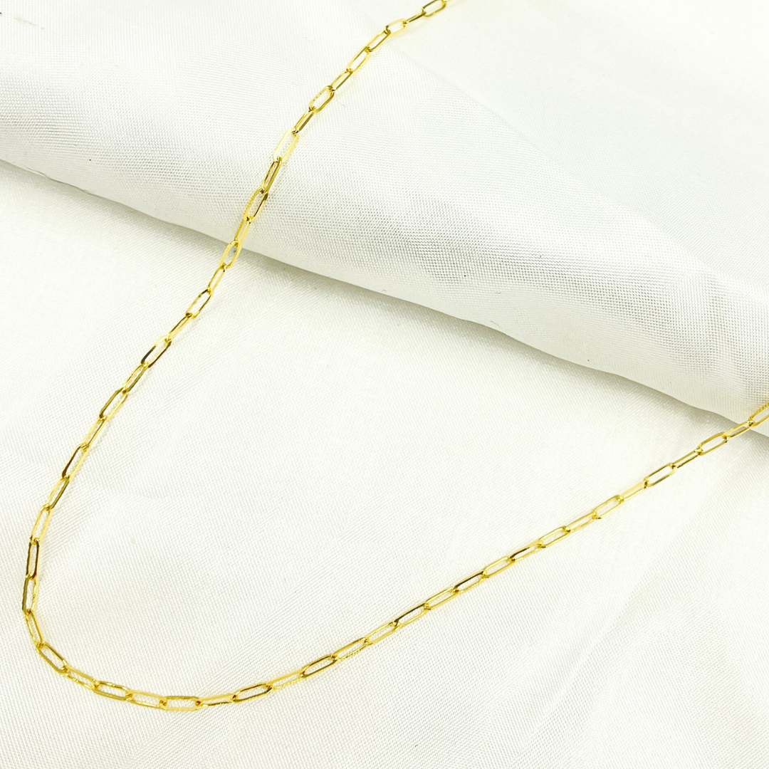 050FVACLL3. 14k Solid Gold Flat Paperclip Link Finished Necklace