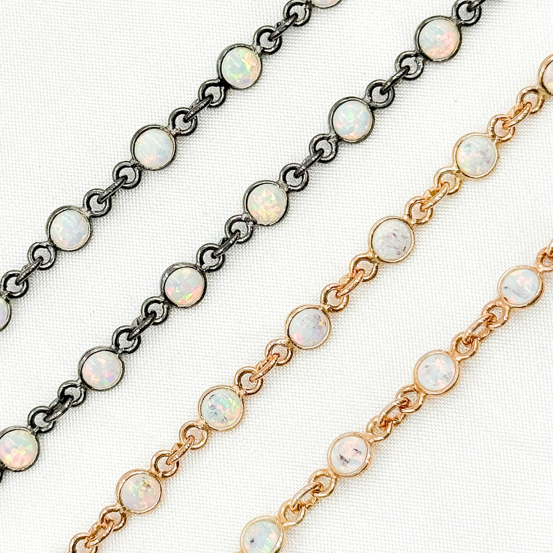 Created White Opal Round Shape Connected Chain